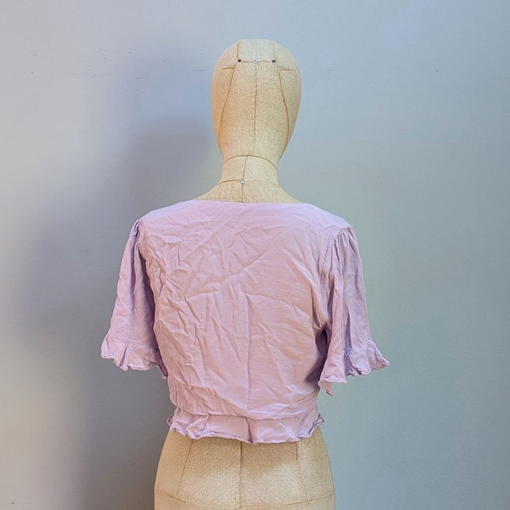 L'Academie Lucia Ruched Drawstring Purple Flutter Sleeve Top - Small - Picture 3 of 9